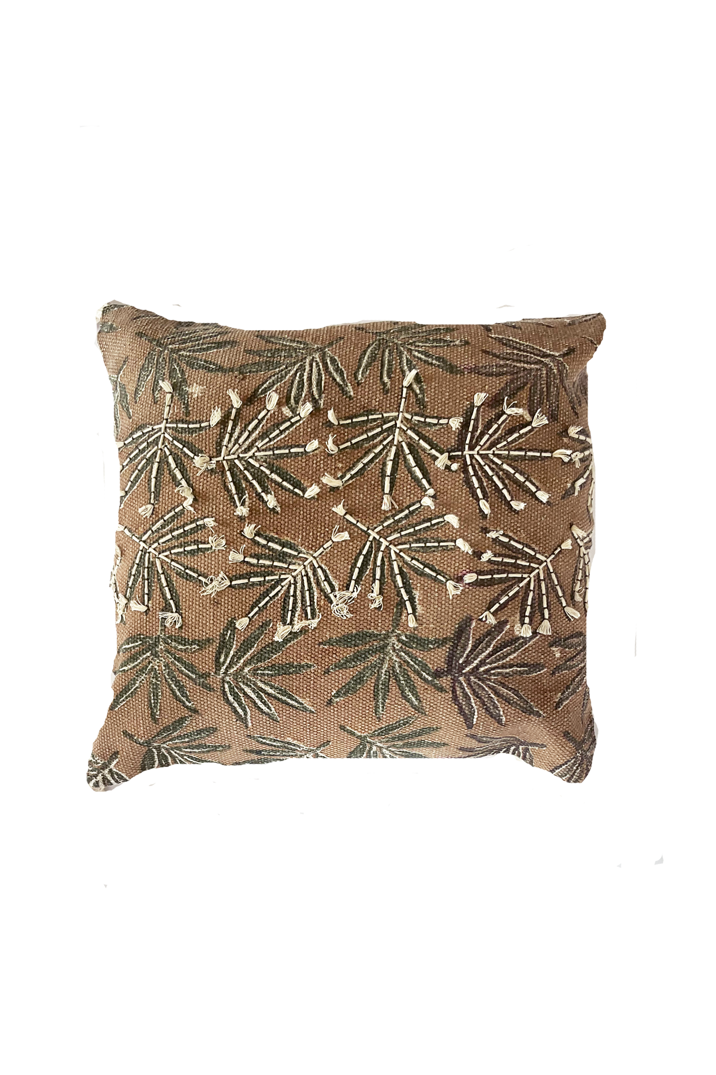 Foliage block print cushion