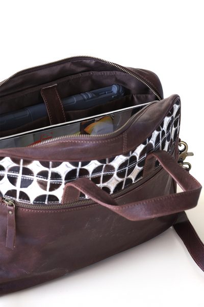 Structured hair-on laptop bag