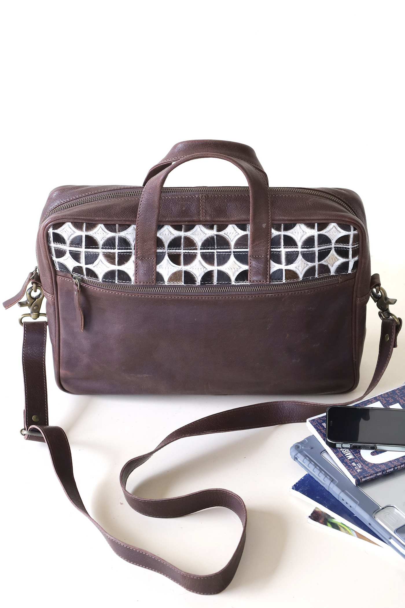 Structured hair-on laptop bag