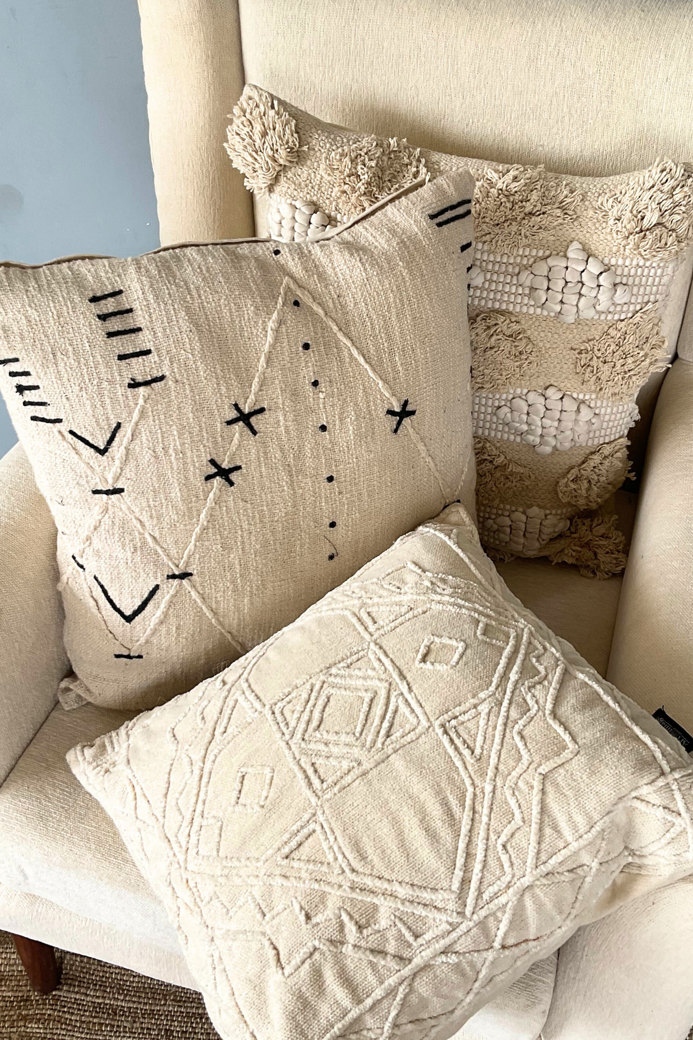 BOHO WHITE COMBO OF 3 CUSHIONS