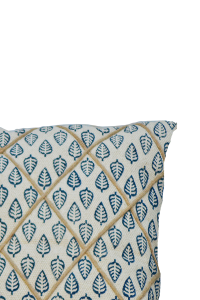 Indigo leaf block print cushion