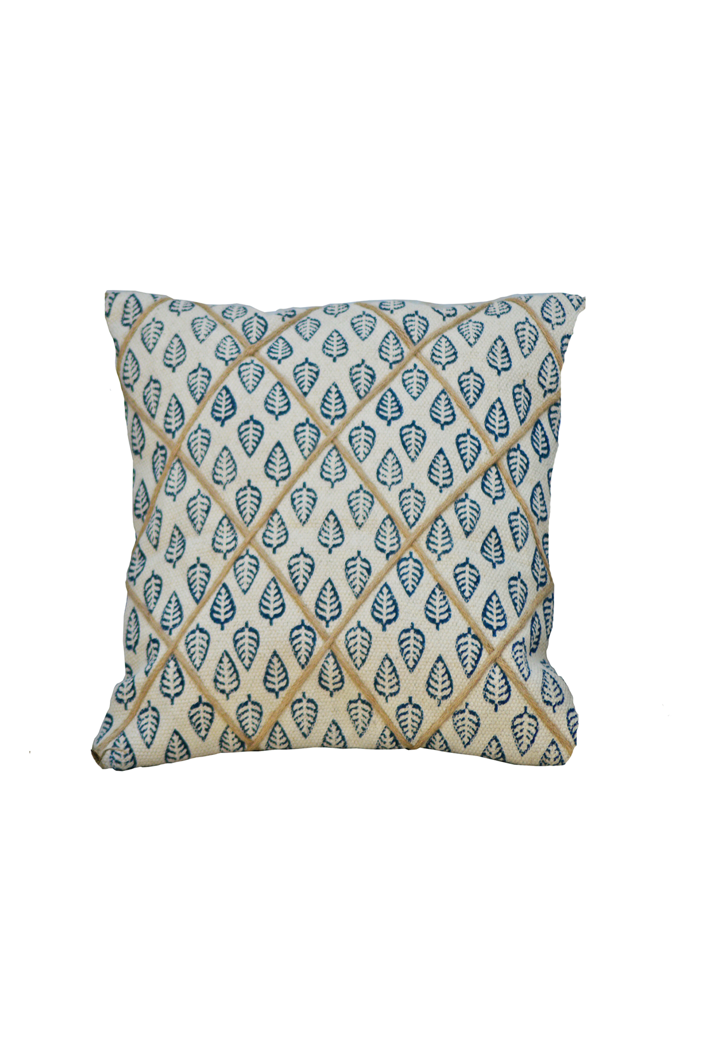 Indigo leaf block print cushion