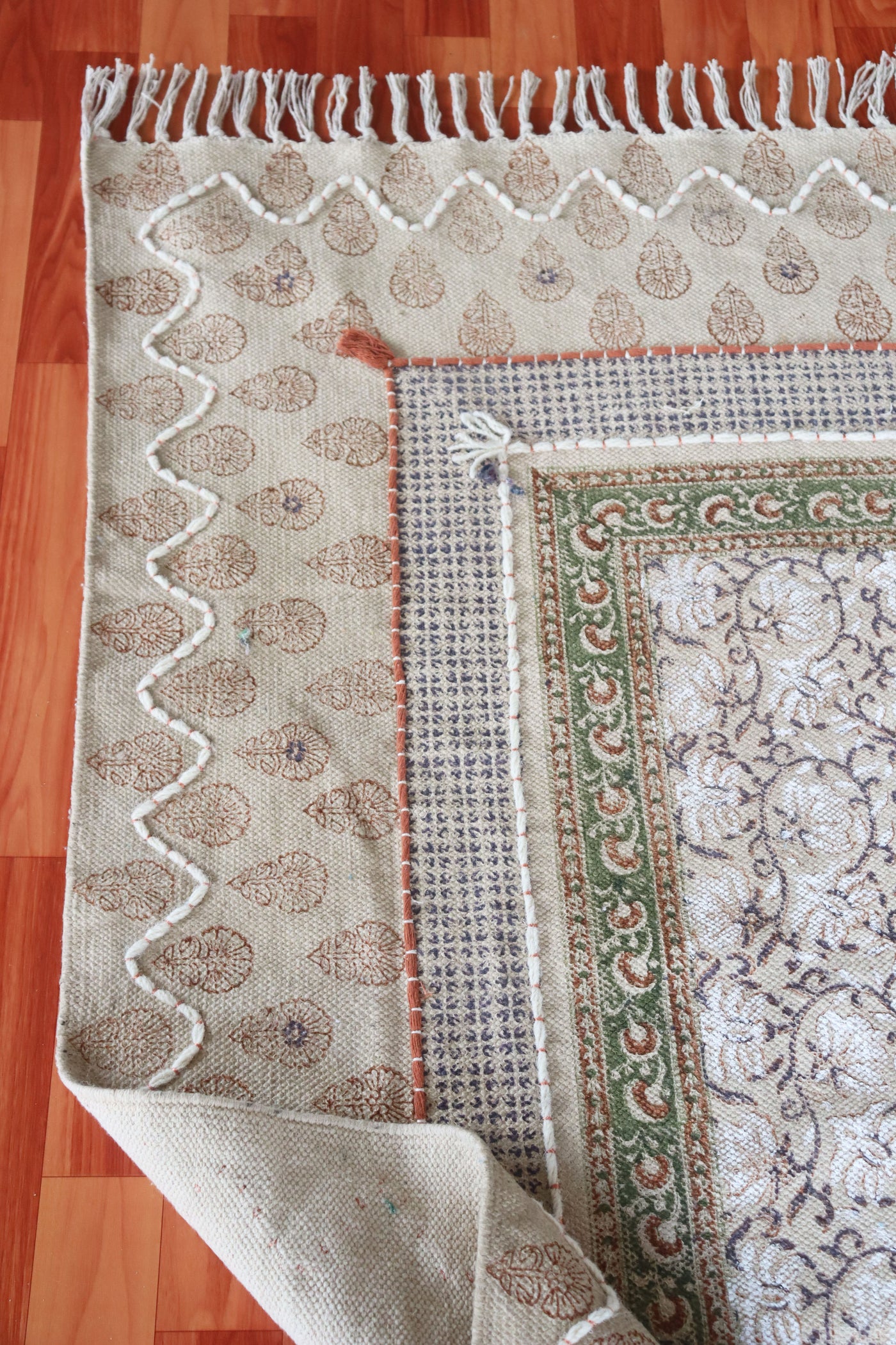 Cotton rug, Vintage rug, Bedroom rug, Block printed rug, dhurrie carpet,  3x5, 4x6, 5x8 Feet