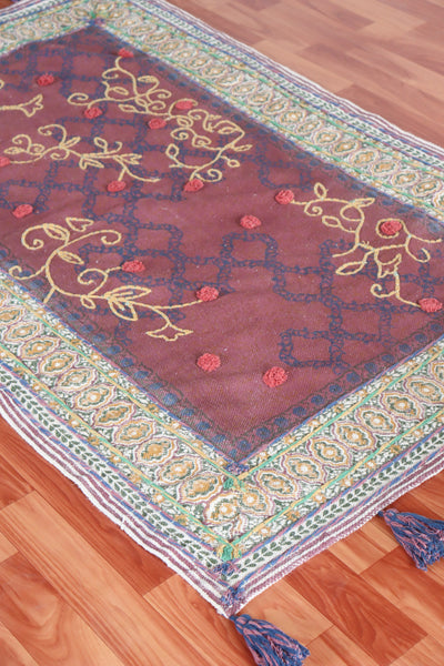 Vintage rug, floral designer embroidered rug, indian dhurrie rug, cotton homedecor rug, 2x3, 3x5, 4x6 feet