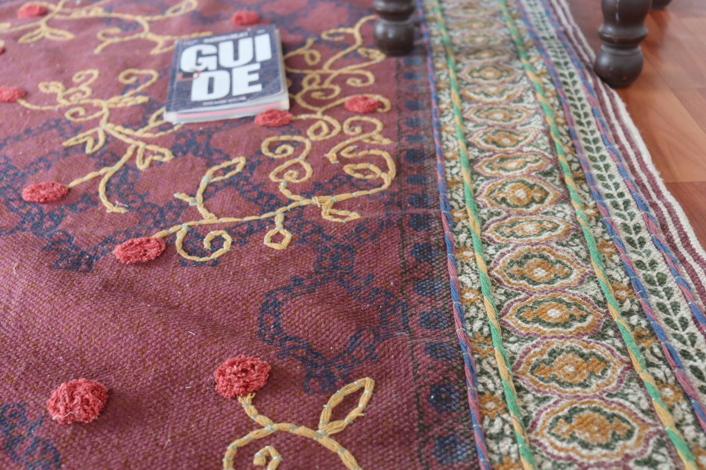 Vintage rug, floral designer embroidered rug, indian dhurrie rug, , 2x3, 3x5, 4x6 feet