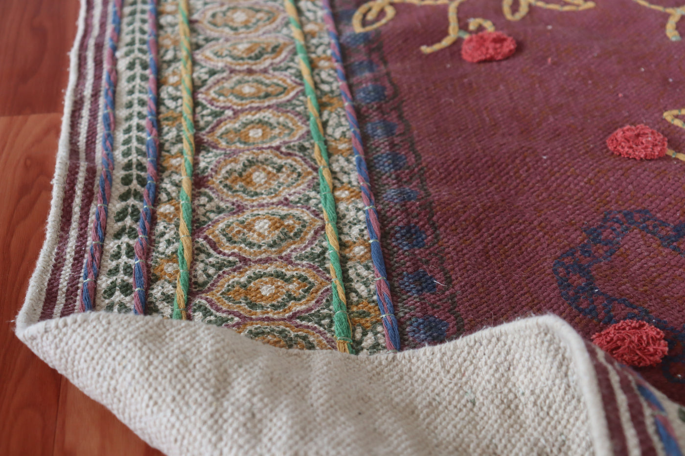 Vintage rug, floral designer embroidered rug, indian dhurrie rug, cotton homedecor rug, 2x3, 3x5, 4x6 feet