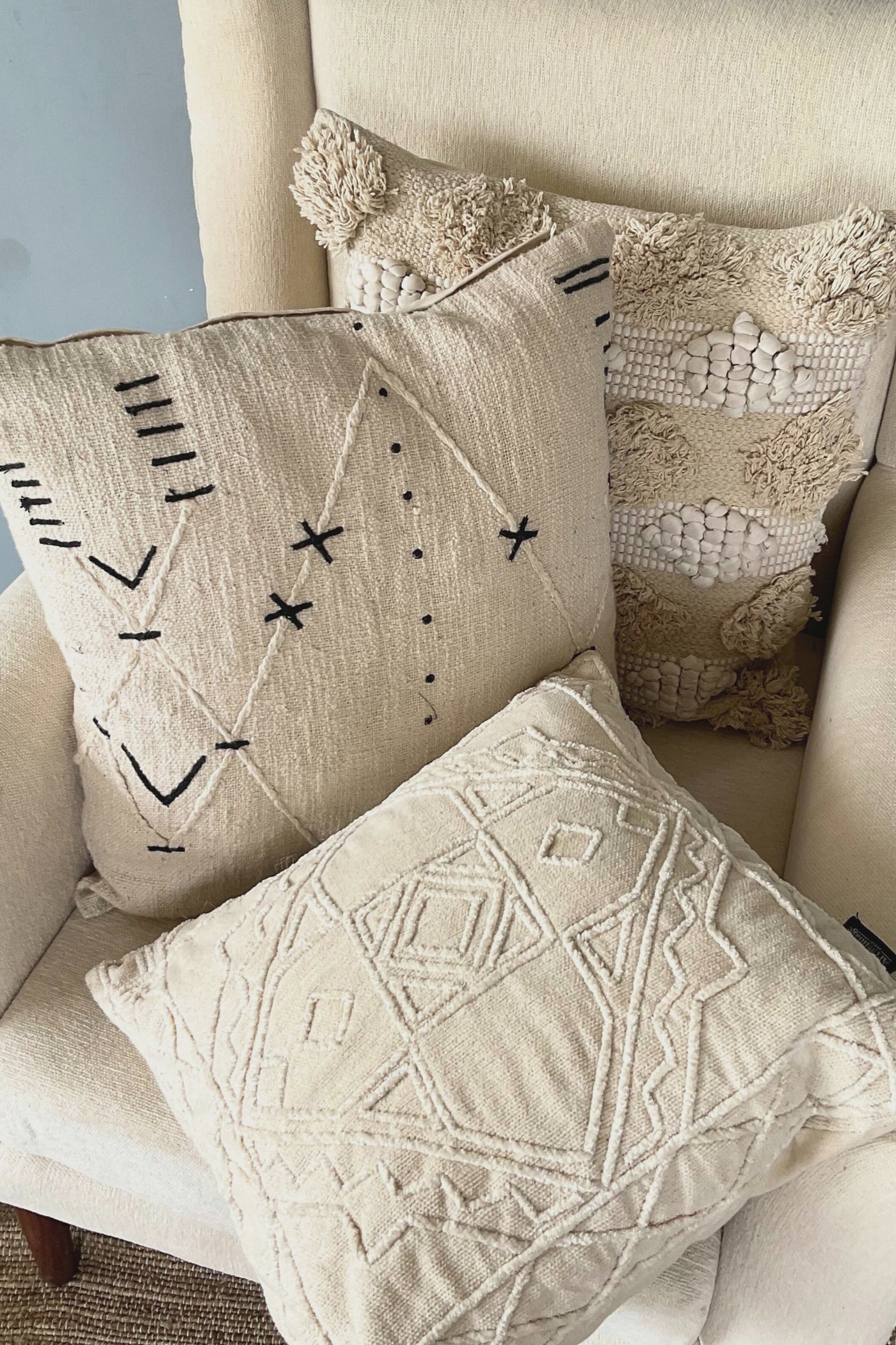 BOHO WHITE COMBO OF 3 CUSHIONS