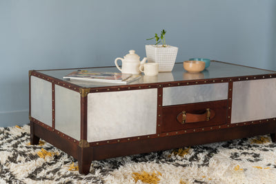 SILVER LEATHER COFFEE TABLE