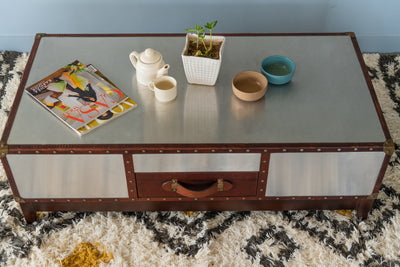 SILVER LEATHER COFFEE TABLE