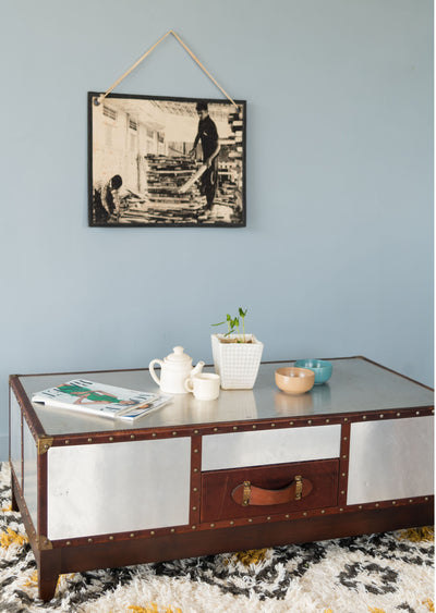 SILVER LEATHER COFFEE TABLE